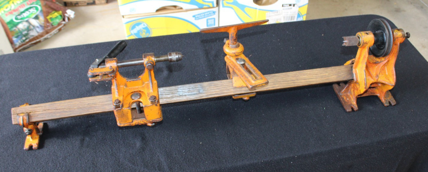 RARE Antique AMERICAN Cast Iron Portable Wood Metal Working Tool Belt Driven