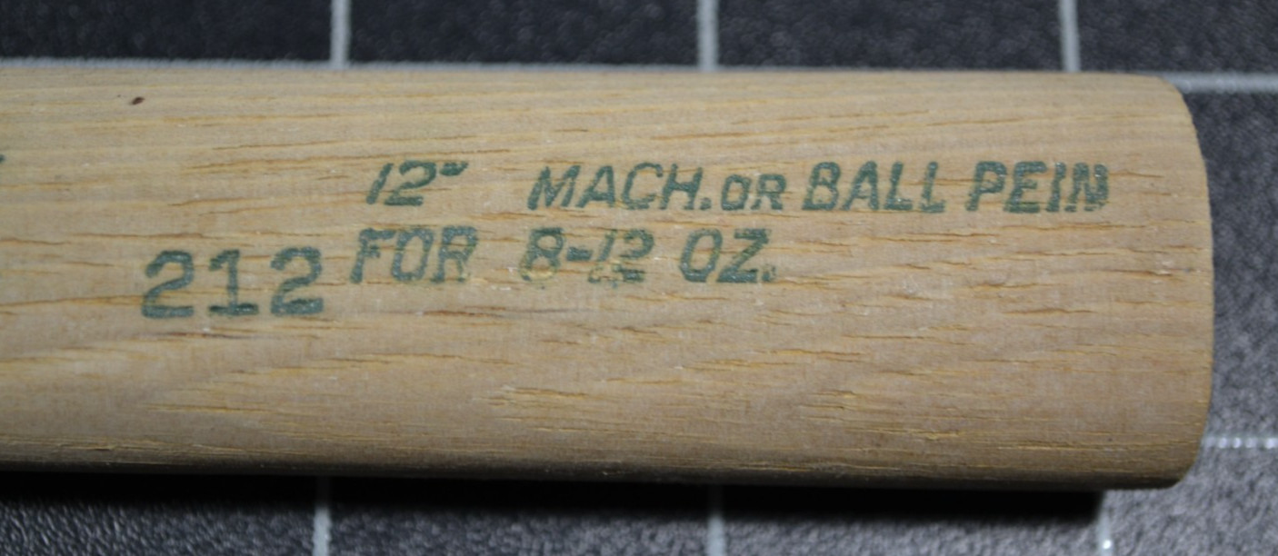 GREEN WHITE – SEAL BRAND – 12″ MACHINIST / BALL PEIN HAMMER HANDLE – NOS