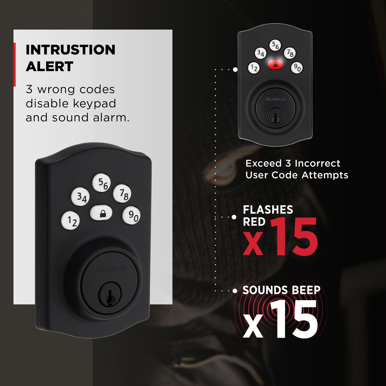 Kwikset Powerbolt 240 5-Button Keypad Matte Black Traditional,