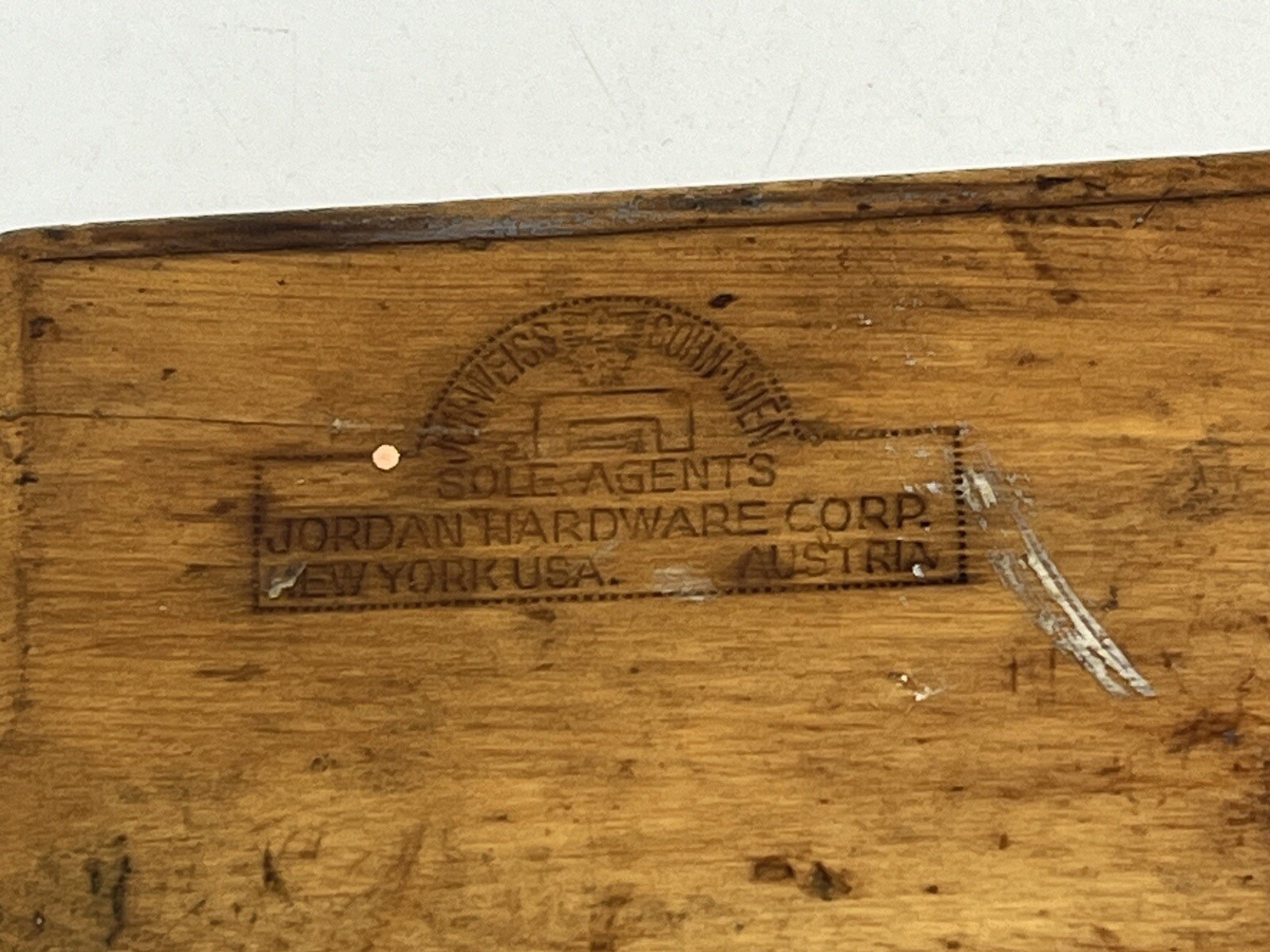 Vintage Weiss & Sons Wood Plane Sole Agents Jordan Hardware Corp.