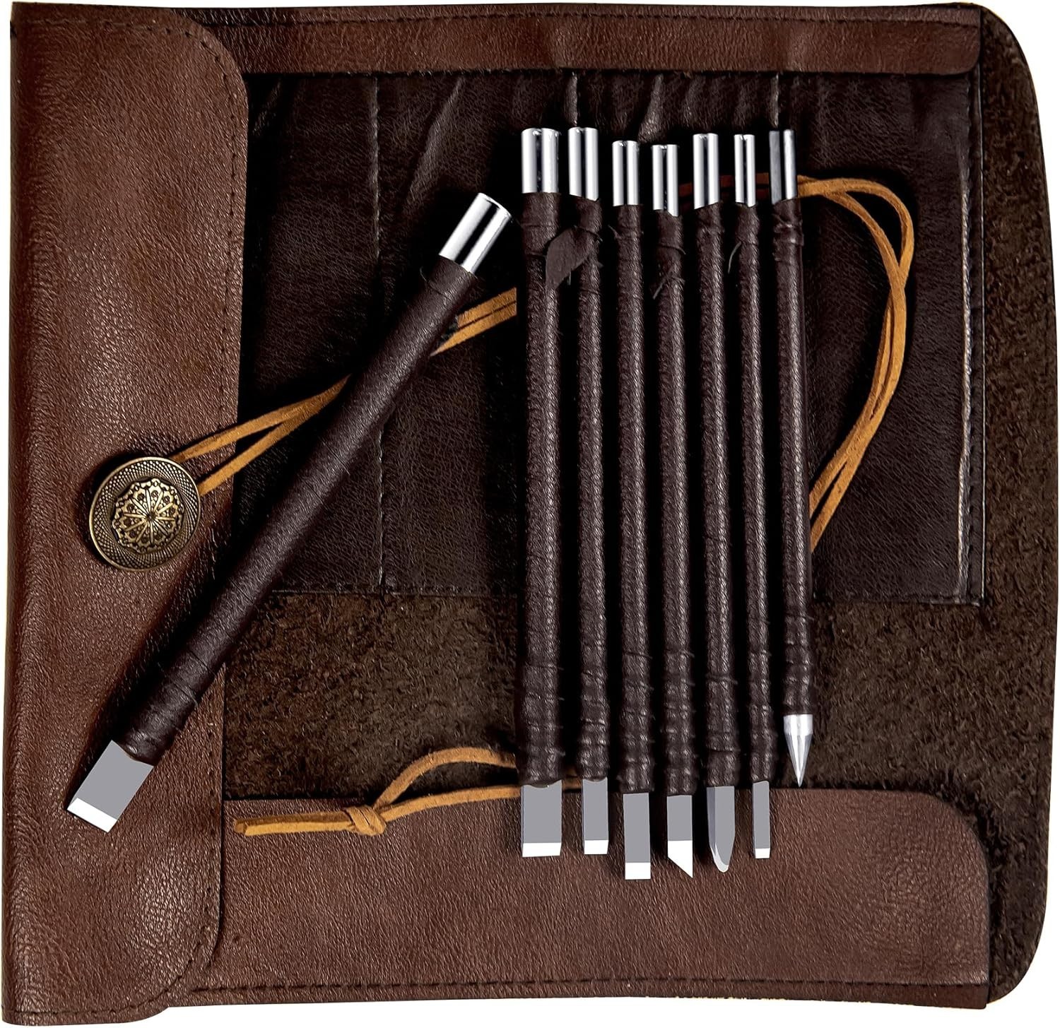 8 Pcs Tungsten Steel Chisel, Metal Engraving Tools, Chisel Set with Leather Shea