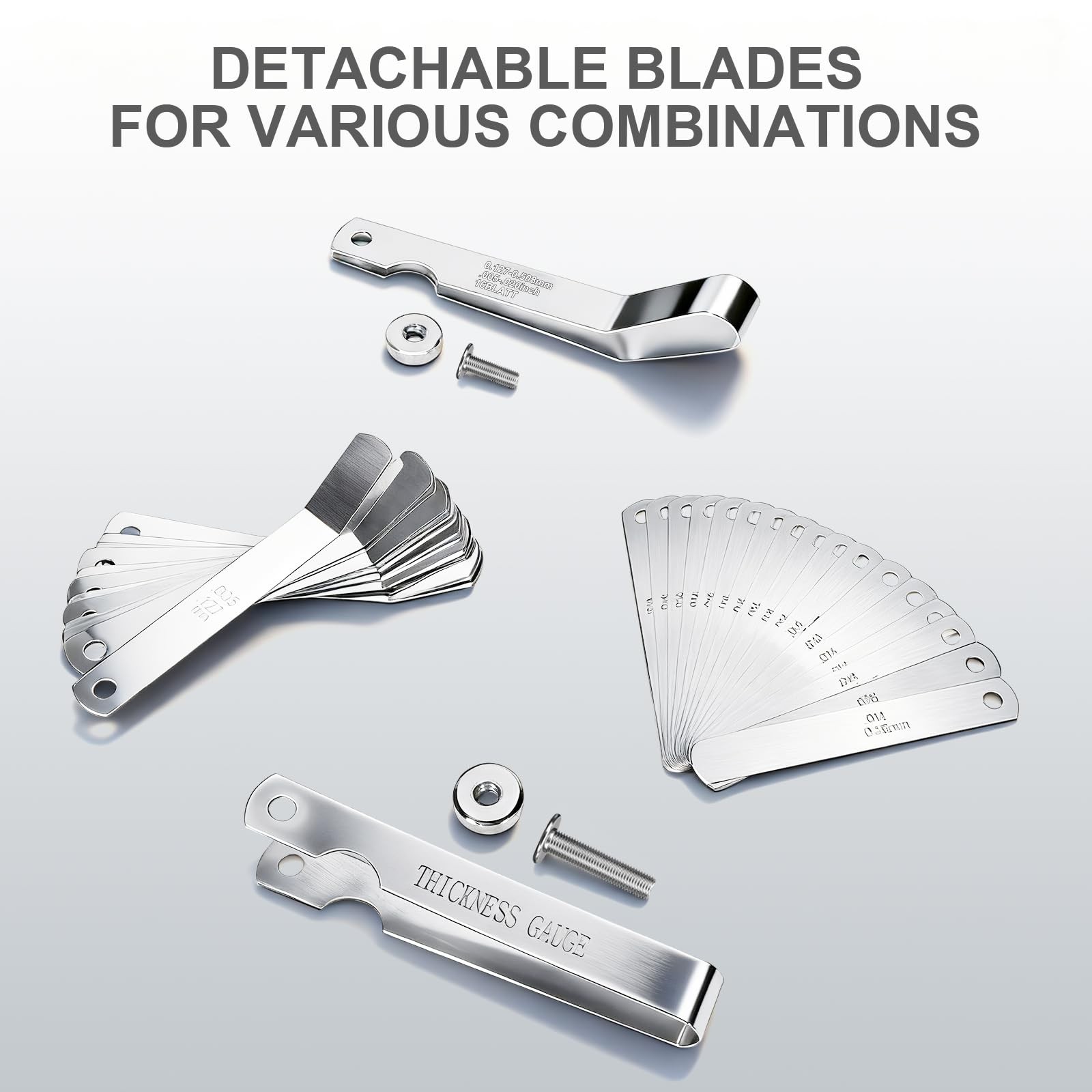 2Pcs Stainless Steel Feeler Gauge Set,32 Straight Blades Feeler Gauge&16 Pieces