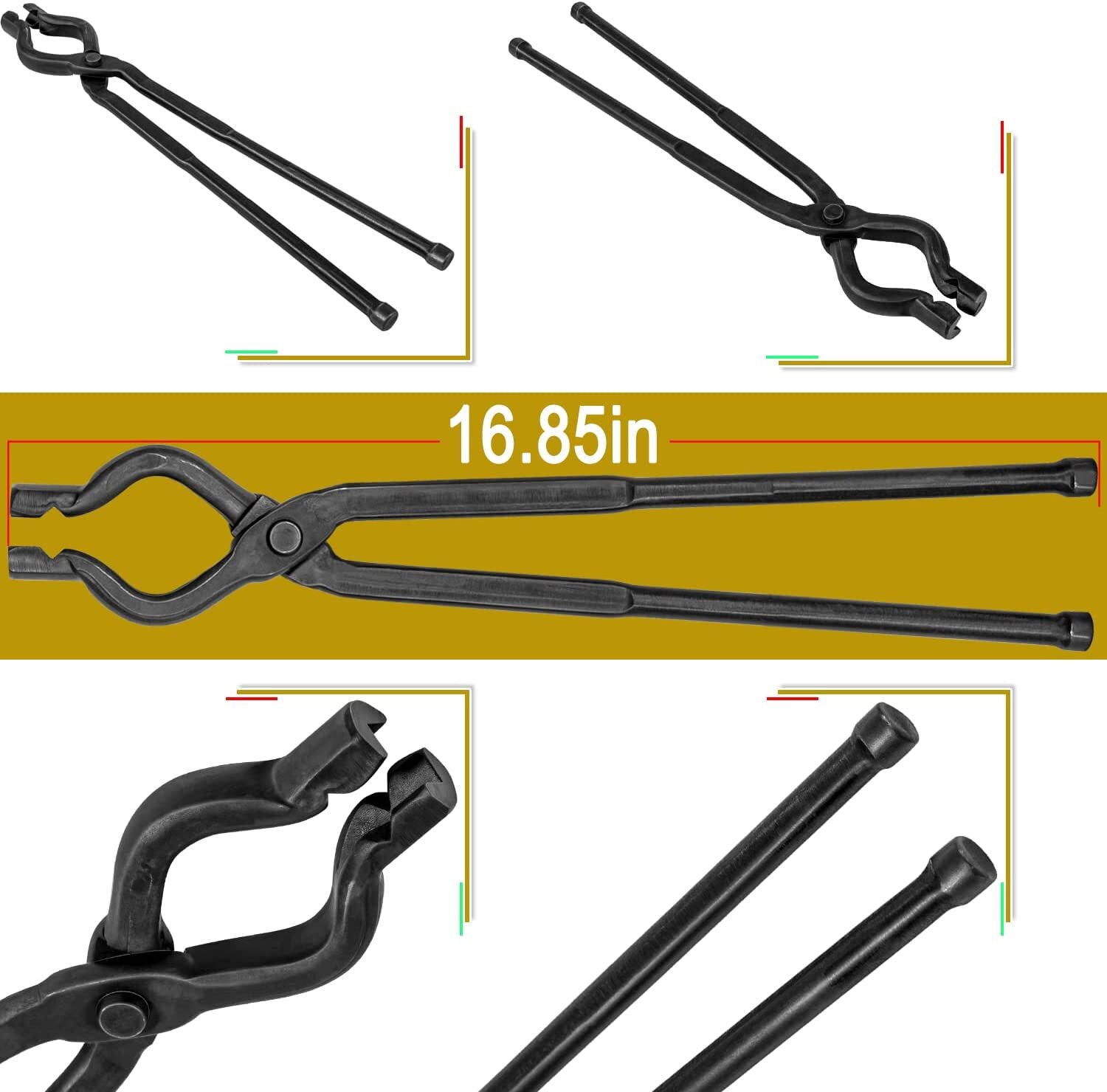 Professional 17” V-Bit Bolt Tongs & 1.5KG (3.3LB) Blacksmith Hammer Tool Set