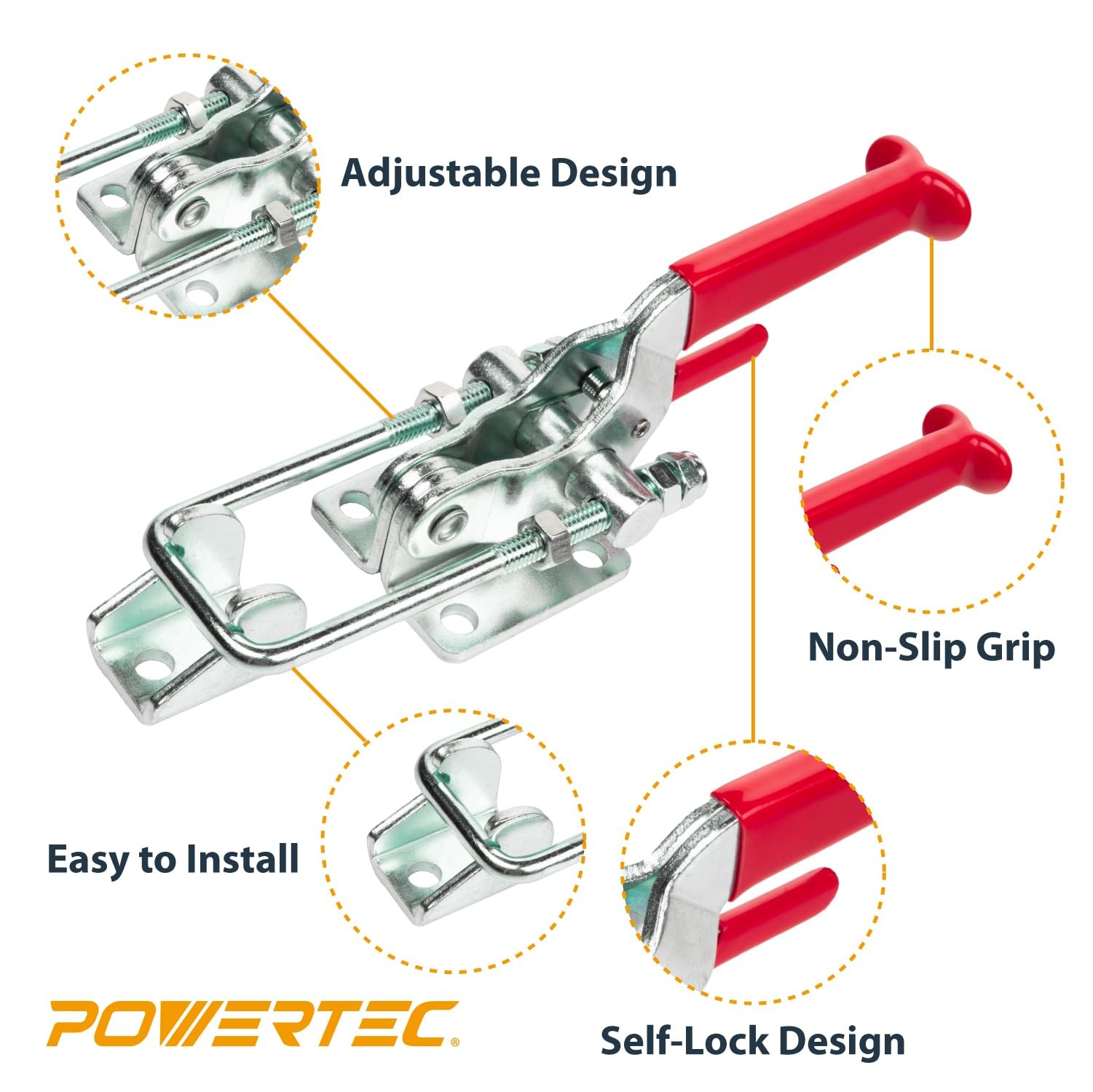 POWERTEC 2PK Toggle Clamp, 2000 lbs Holding Capacity, 40341 Pack of 2, Sliver