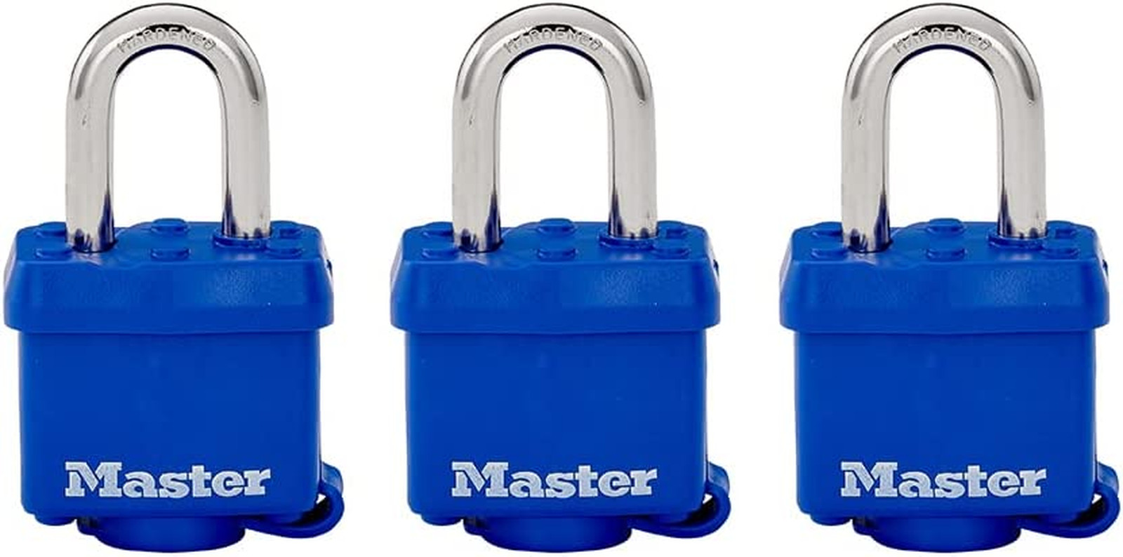 312TRI Laminated Padlock with Key & Thermoplastic Shell, Blue, Pack of 3 Keyed-A