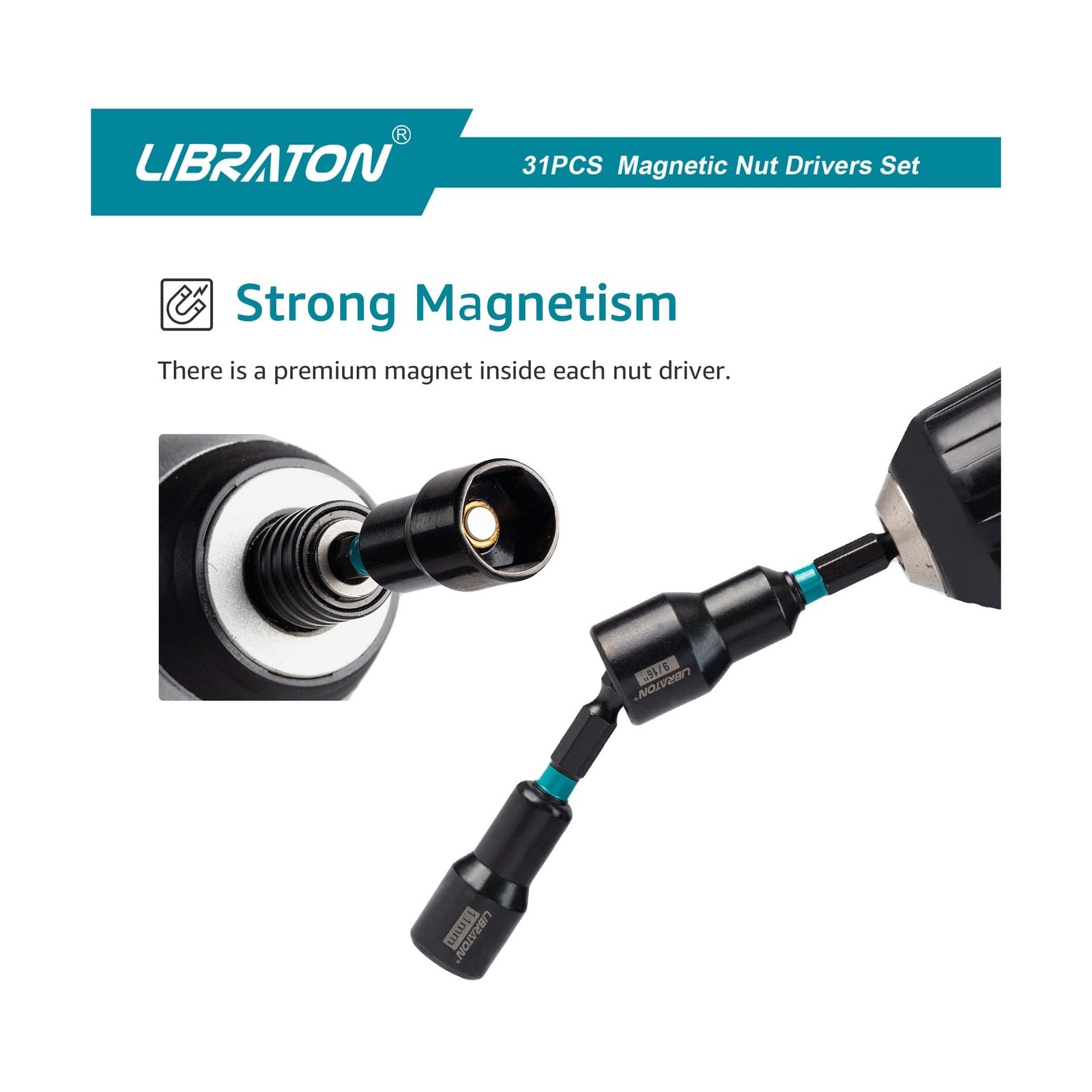 Libraton 31PCS Magnetic Nut Driver Set, Impact Drill Driver Bit Set 1/4″, Met…