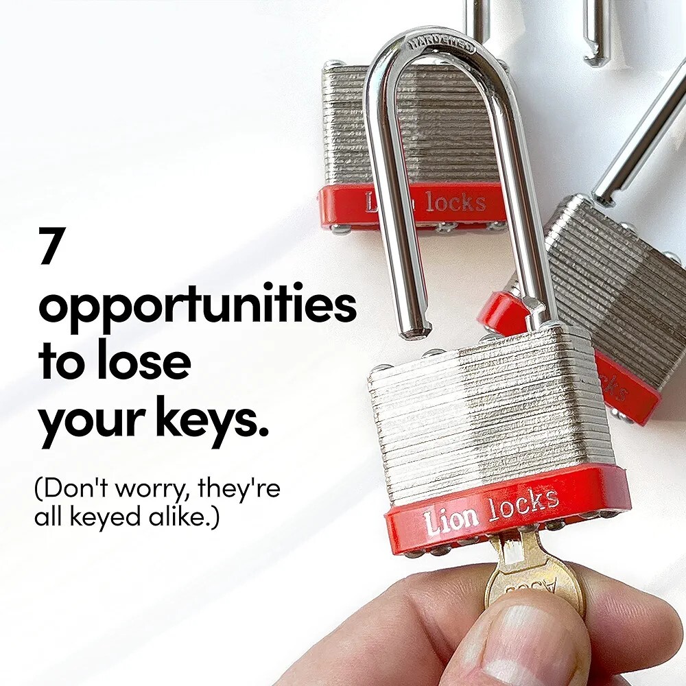 Lion Locks 12 Keyed-Alike Padlocks w/ 2” Long Shackle, 24 Keys, Hardened Stee…