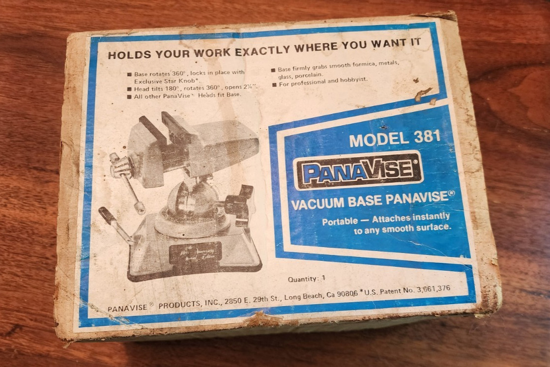 Vintage Panavise Vacuum Base Model 381~Table/Bench Vise ~ Orig Box & Paperwork