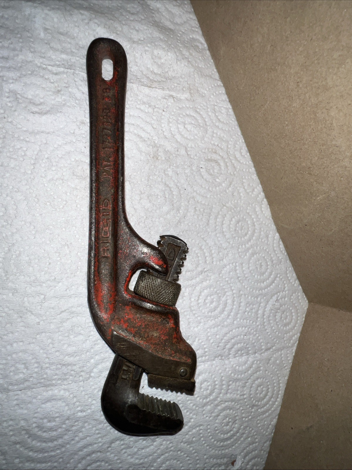 VINTAGE RIDGID THE RIDGE TOOL Co. E8 8″ OFFSET PIPE WRENCH MADE in USA