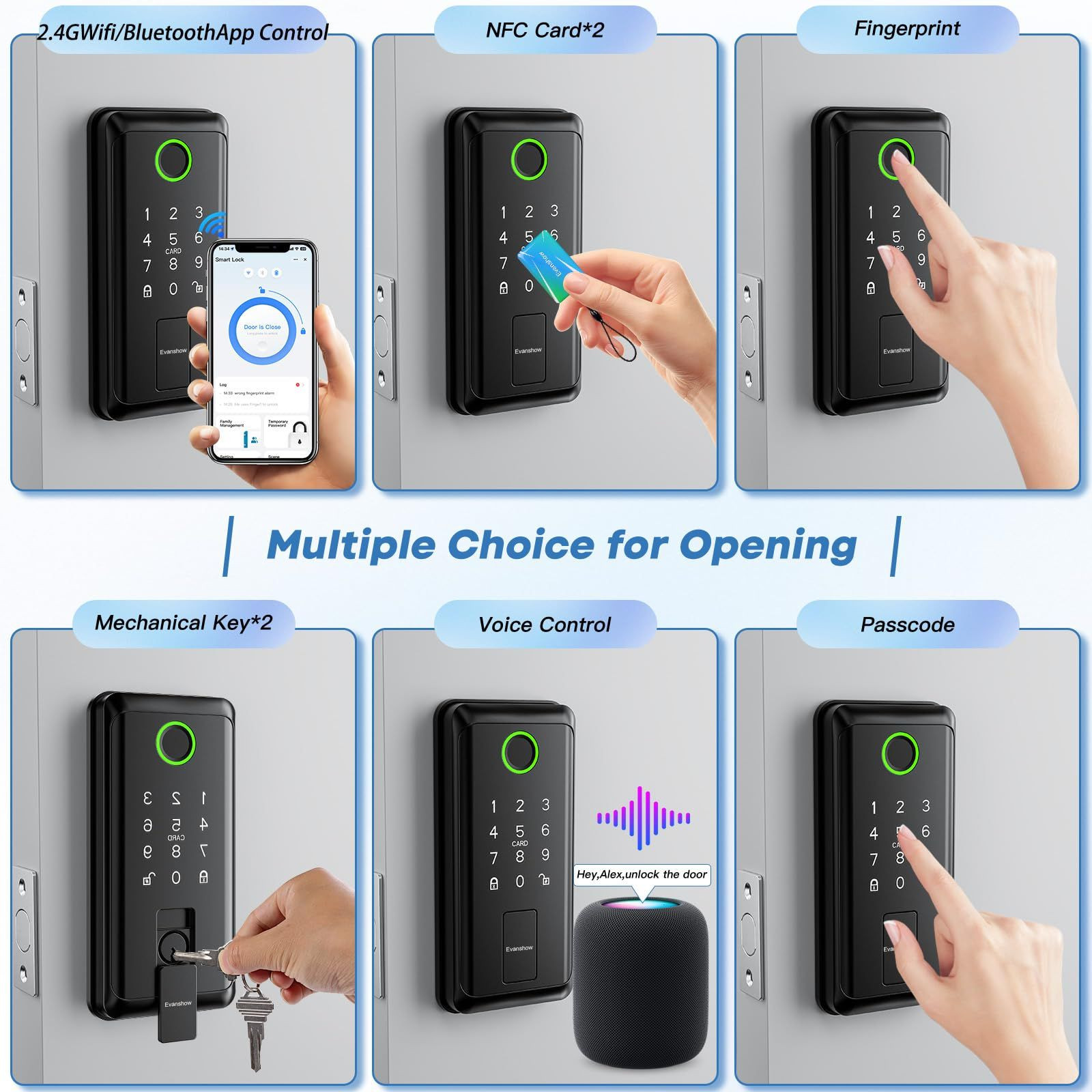 Evanshow WiFi Bluetooth Keypad Door Lock with Handle,Keyless Entry black 02