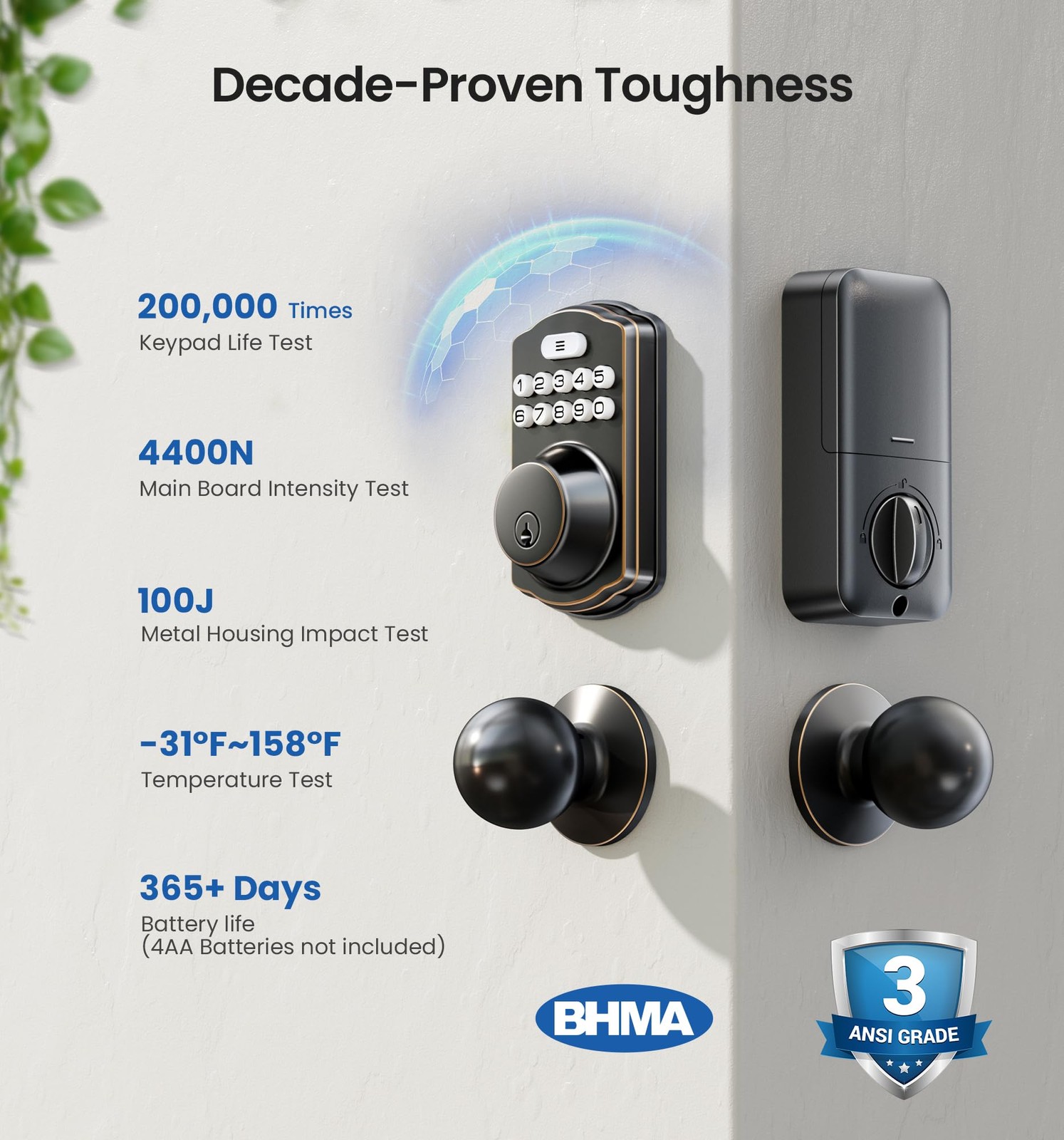 Veise Keyless Entry Door Lock with 2 Knobs, Electronic Backlit Oil Rubbed