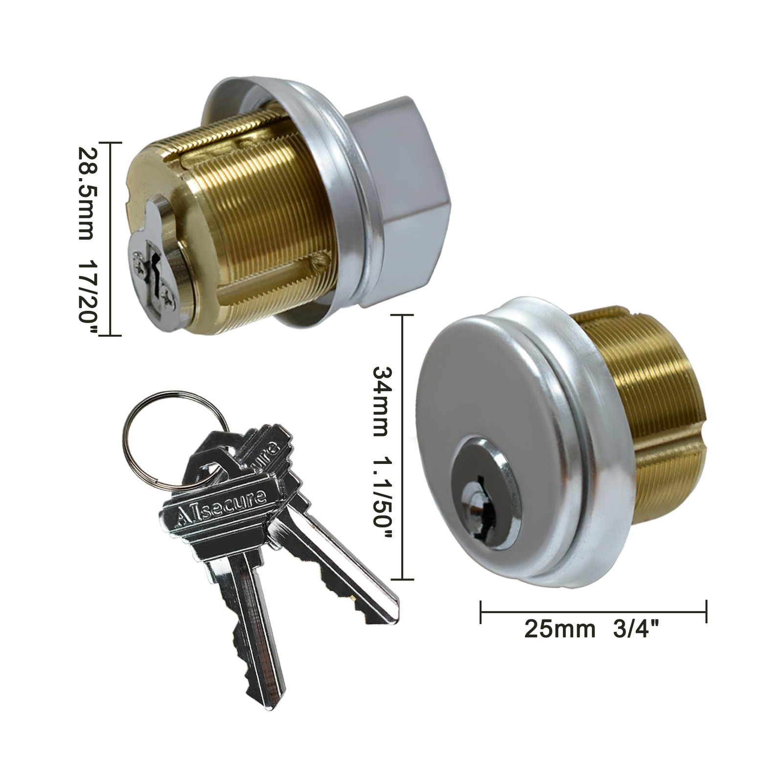 AIsecure Silver Mortise Lock 1-1/8″