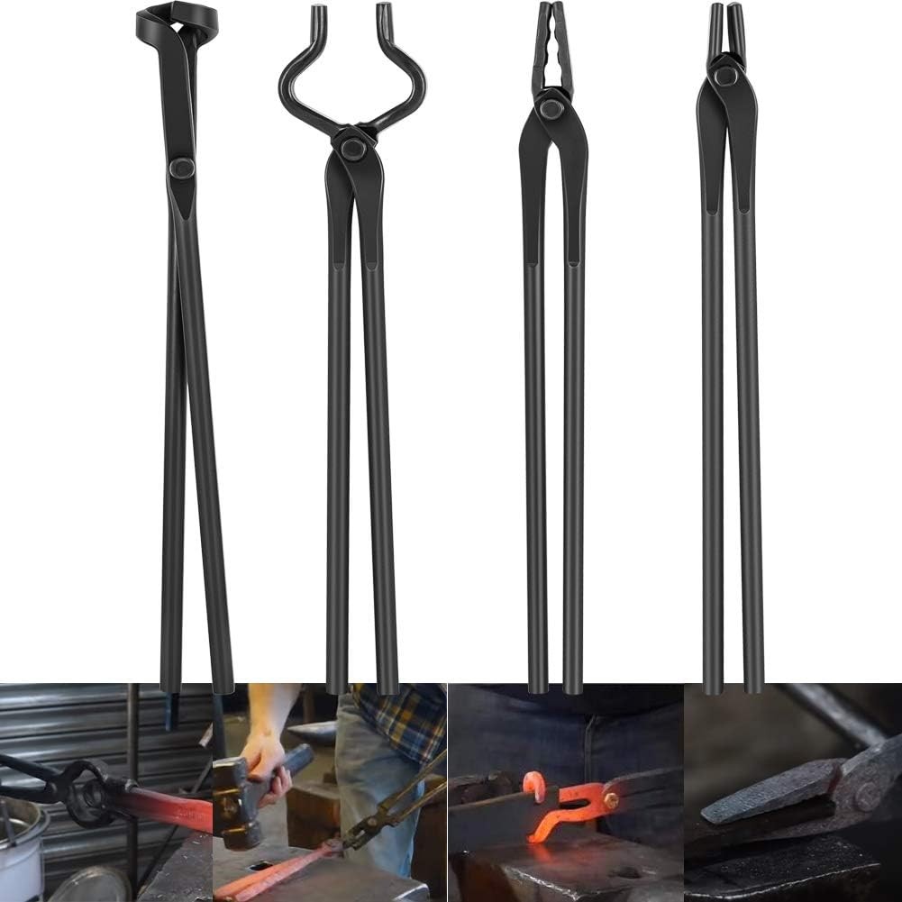 4PC Knife Making Tongs Set Bladesmith Blacksmith Tongs Tool for Anvil Vise Forge