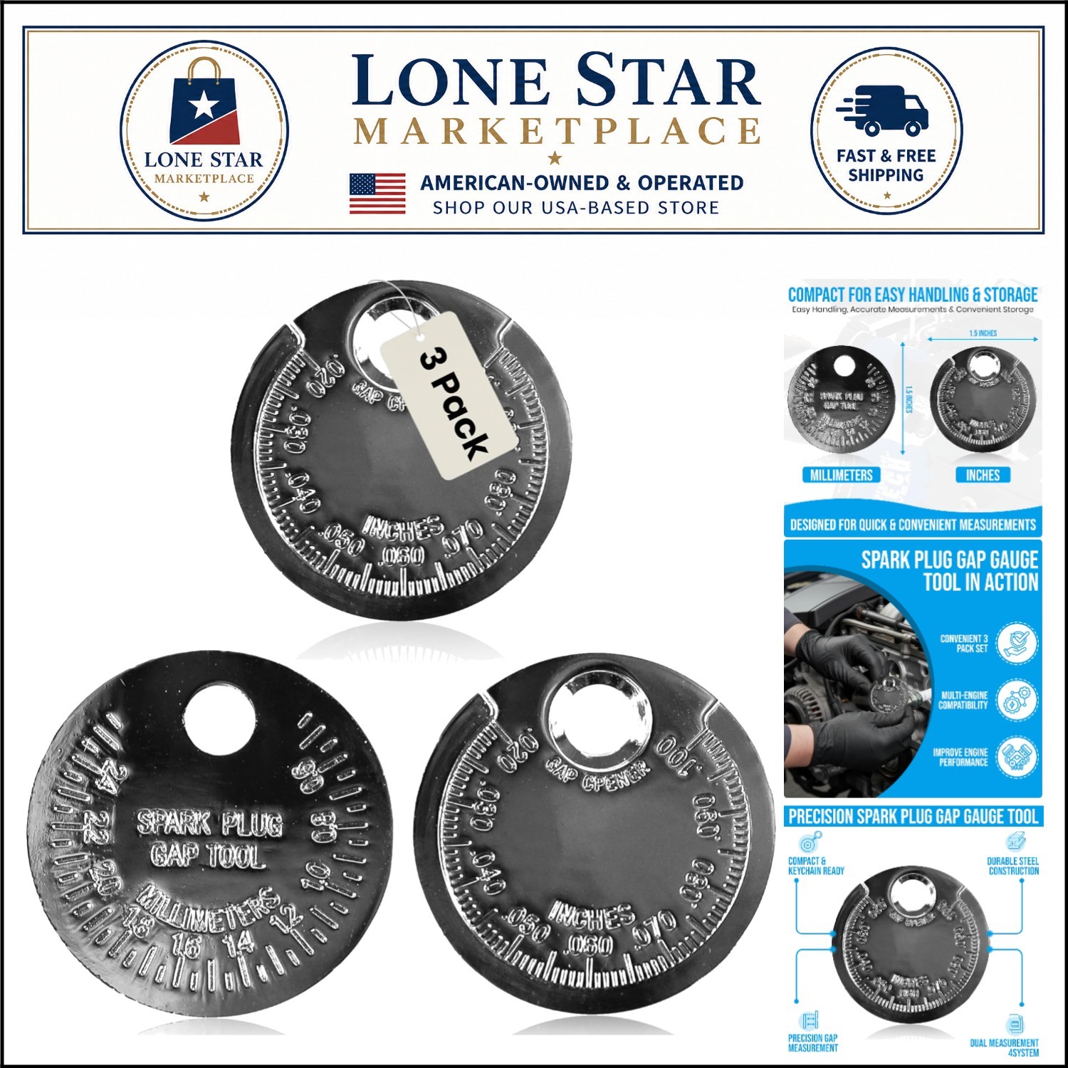 Accurate Coin-Style Spark Plug Gap Gauge – 3 Pack with Versatile Measurements