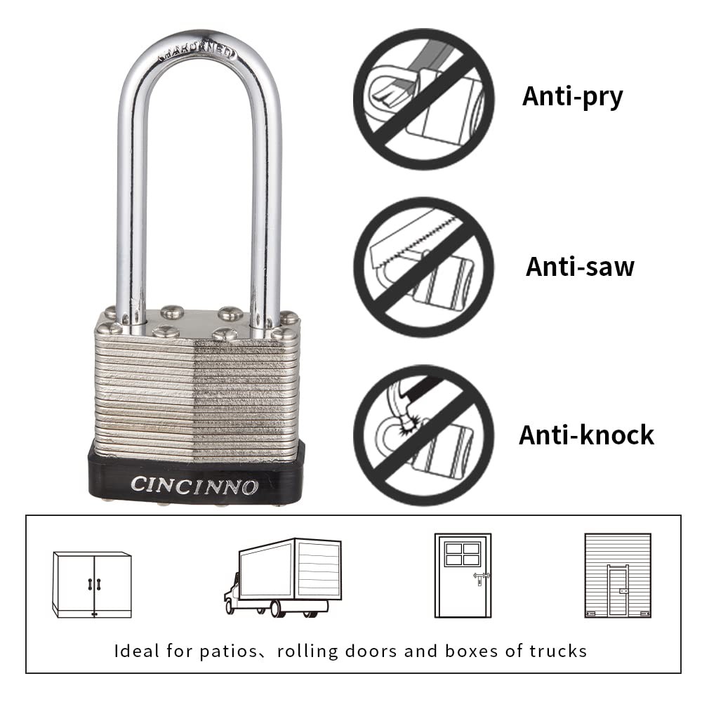 CINCINNO 40mm Keyed Alike Nickel Plated Laminated Steel Padlock, 19/16″ Wide …
