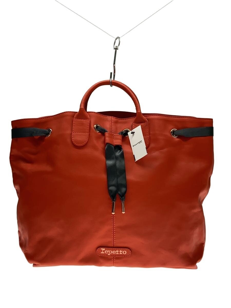repetto Tote Bag Leather 14cm Orange Used Stylish Handbag Everyday Use