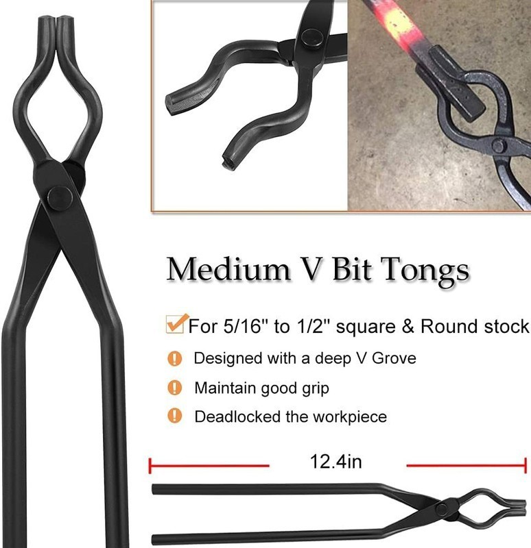 Blacksmith Tongs Railroad Spike Tongs Pick-up Tongs Hook Jig V-Bit Blade Tongs