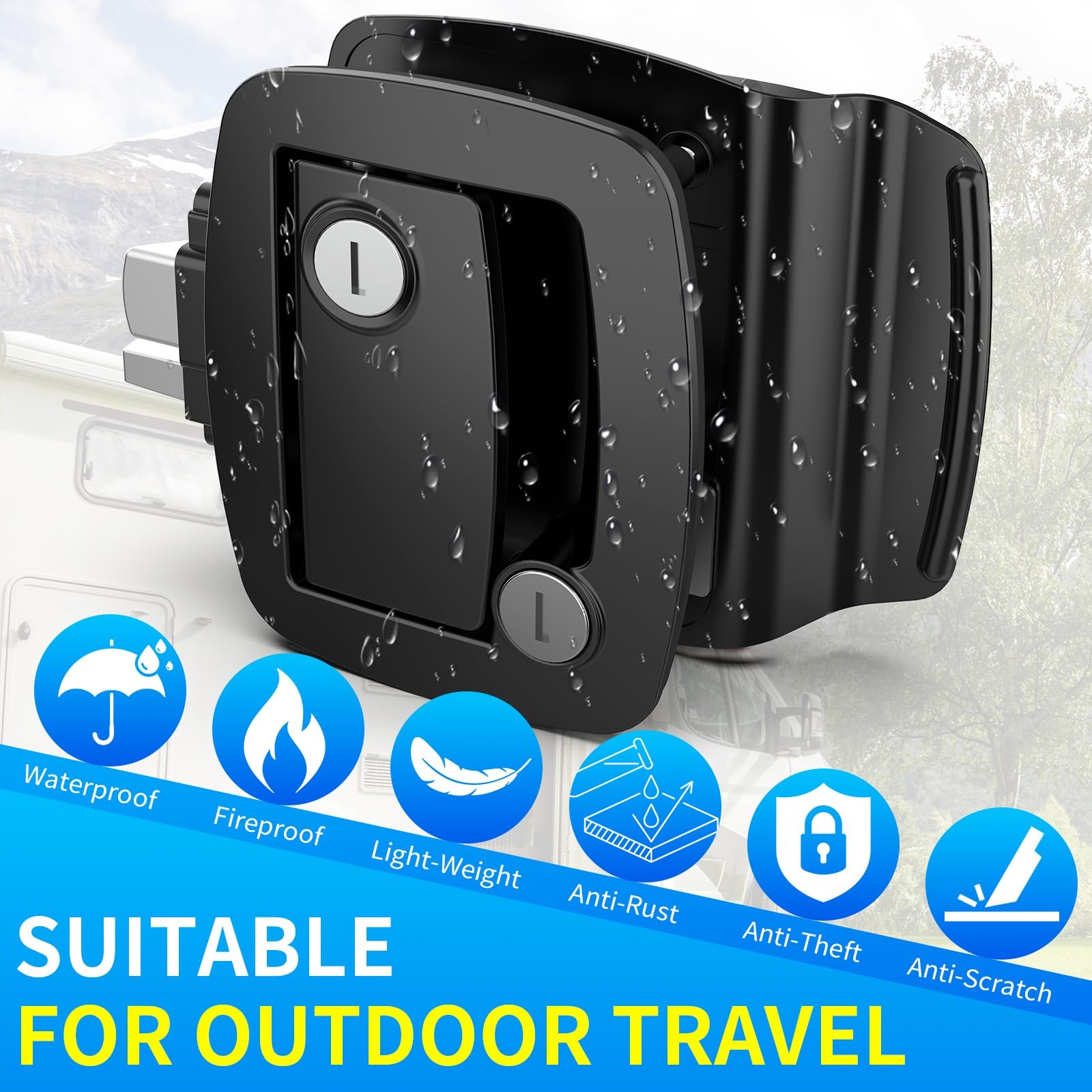 RV Door Lock Camper Entry Latch Deadbolt Aluminum Paddle 4 Keys Black