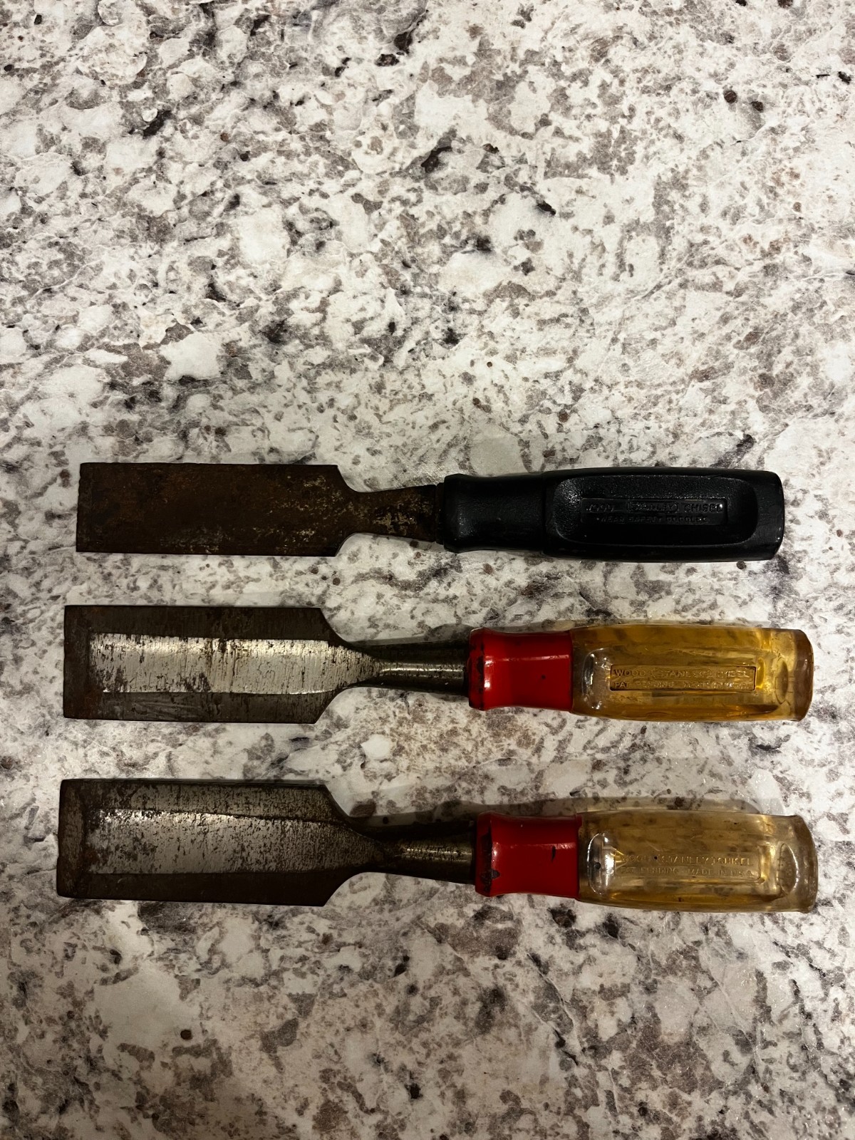 Lot of 3 Vintage Stanley Wood Chisels USA Resin and Plastic Handles