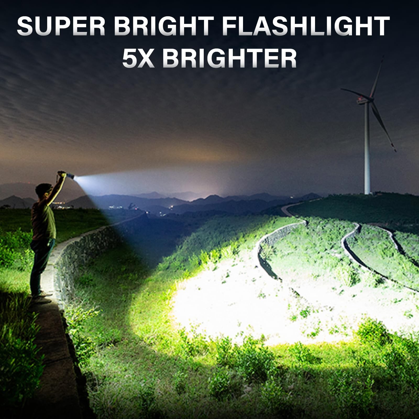 AKNEAR Rechargeable LED Flashlight High Lumens, Super Bright 1 Pack, Black