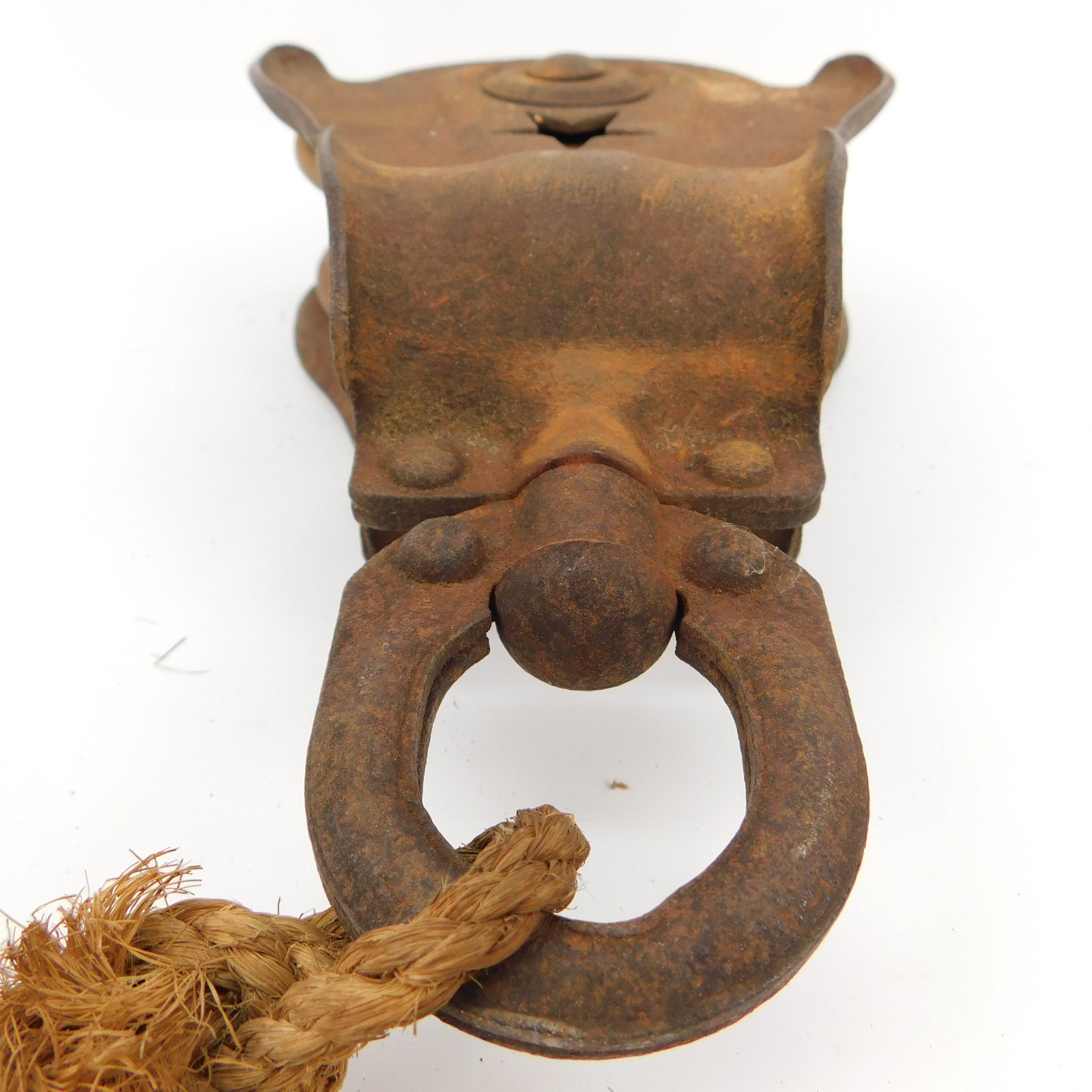 Vtg Starline Inc 12″ Wood & Iron Pulley Block 6″ Wheel Rustic Farm Barn Decor