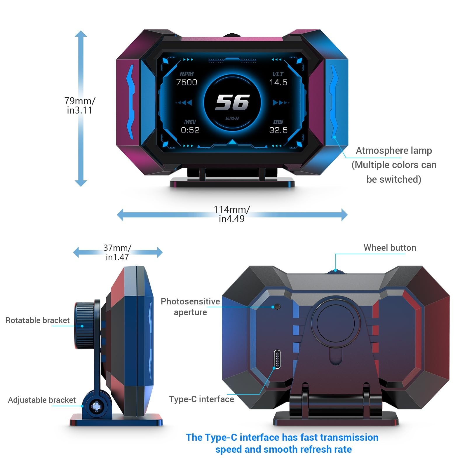 OBD2 Gauge Car HUD Head Up Display Multifunction Digital,Car Speedometer Tach…