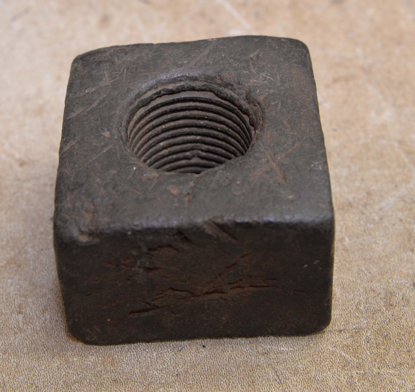 Huge antique 5 1/2 lb blacksmith forged 1 3/4″ diameter vise nut industrial part