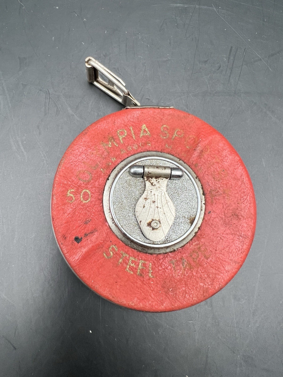 Vintage Olympia Sports Steel Tape Measure Tool 50 Ft – Manual Retrieval