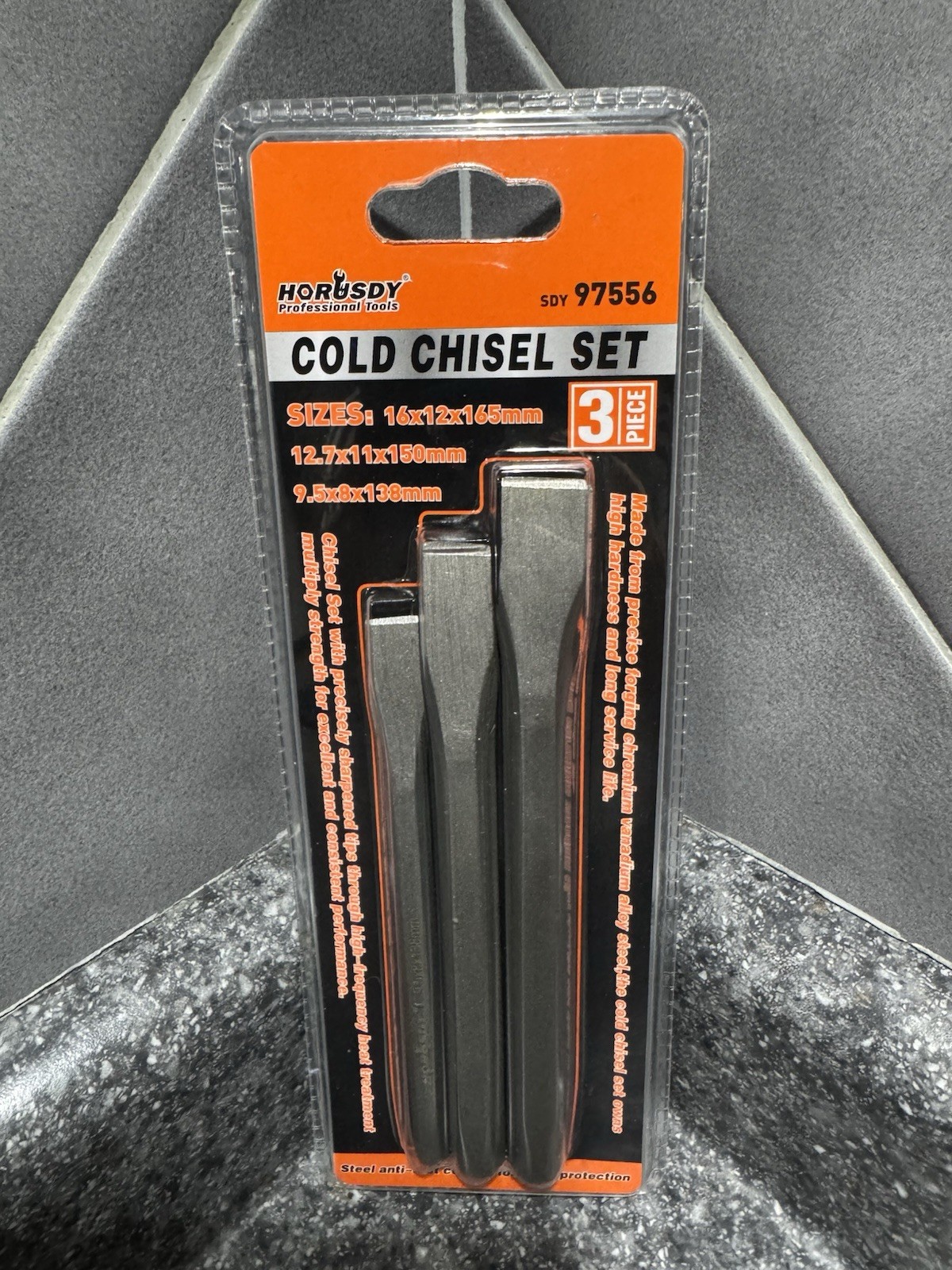 HORUSDY 3PC Cold Chisel Set SDY 97556 Heavy Duty High Carbon Steel 9.5mm 12.7mm