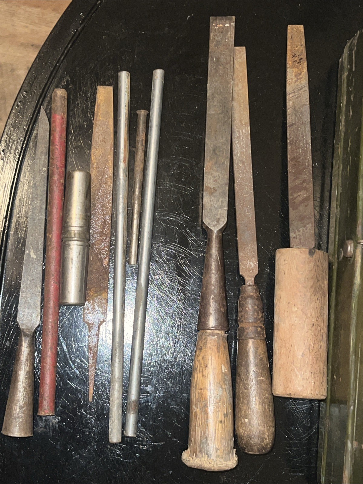 Vintage Climax Metal Toolbox with Primitive Woodworking Tools Included