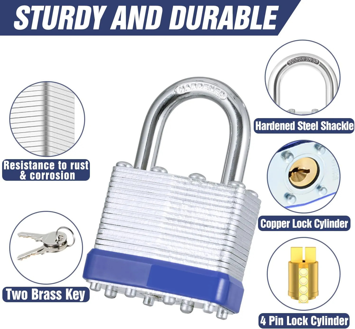 6 Pcs Laminated Steel Padlocks 40mm With Same Keys For Shed Gate Fence Toolbox