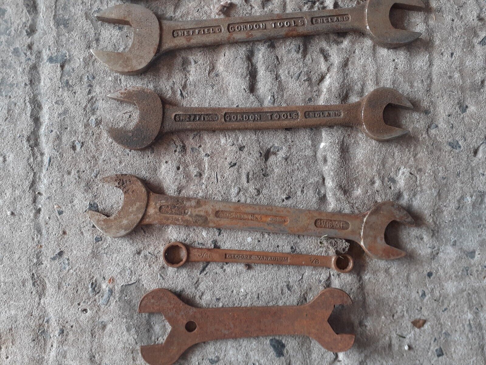 10 Vintage Gordon Tools 2J Imperial Spanners 11/16”to 1/8″ 6 3/4 7/16 19/32 Old