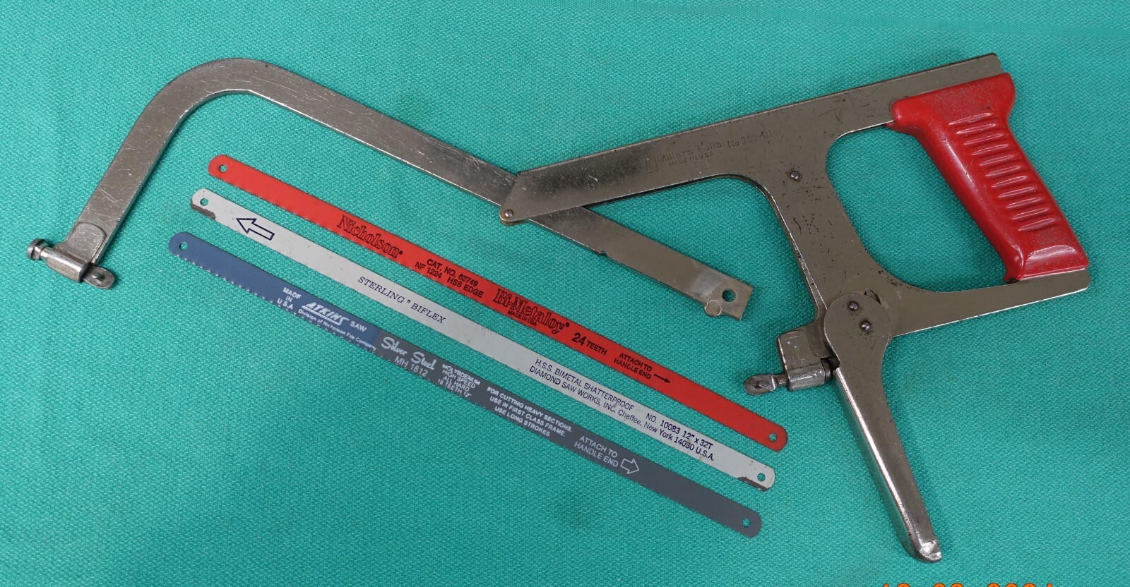 Vintage 1950’s MILLERS FALLS # 300-01 Red Hack Saw Lever Tensioned w/3 Blades