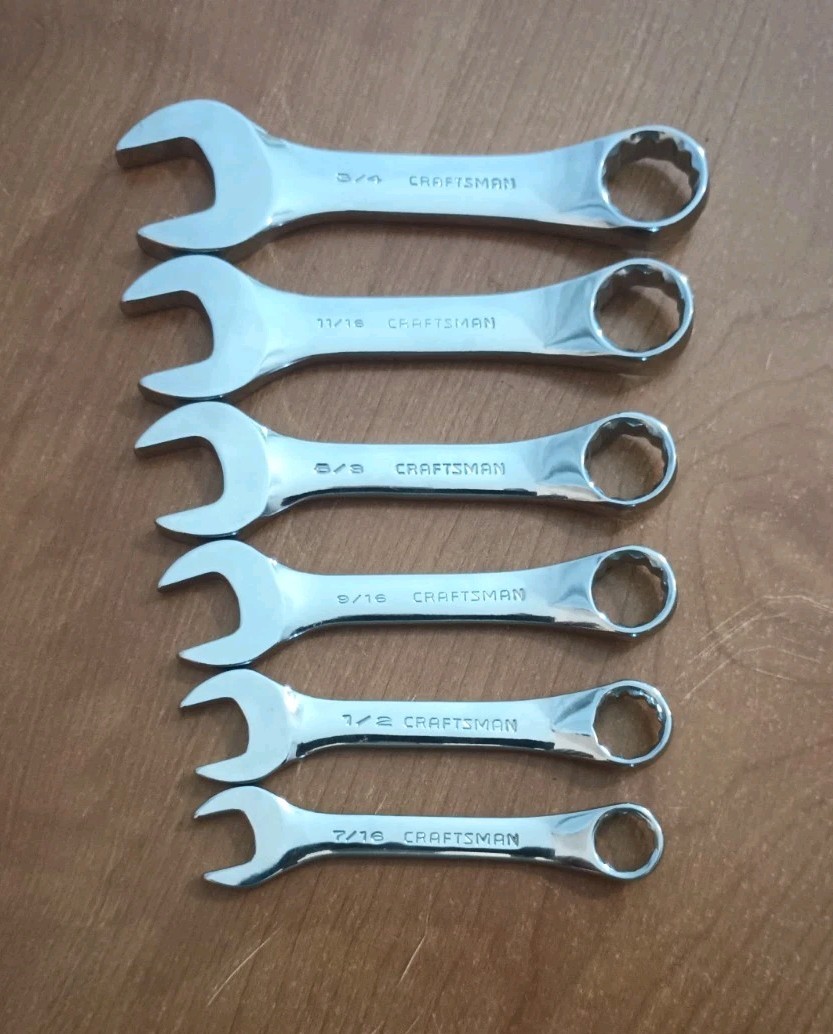 Craftsman USA 6pc SAE Stubby Combination -K- Series Wrench Set Polished Finish