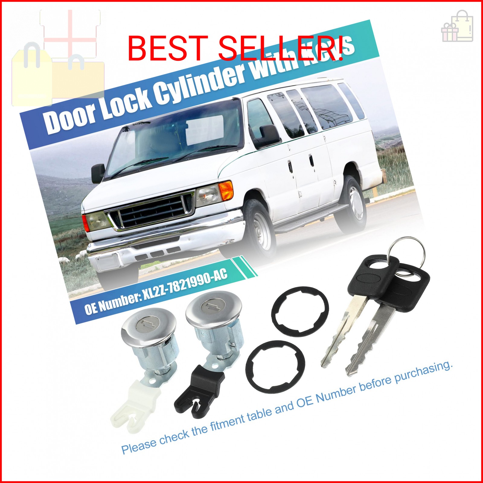 X AUTOHAUX 1 Set Left Right Side Door Lock Cylinder Set Kit with 2 Keys for Ford