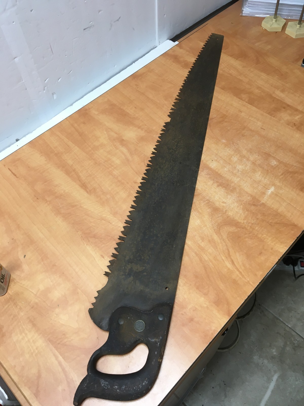 Vintage Warranted Superior Crosscut One Man Logging Saw Wood Handle 42″ Blade