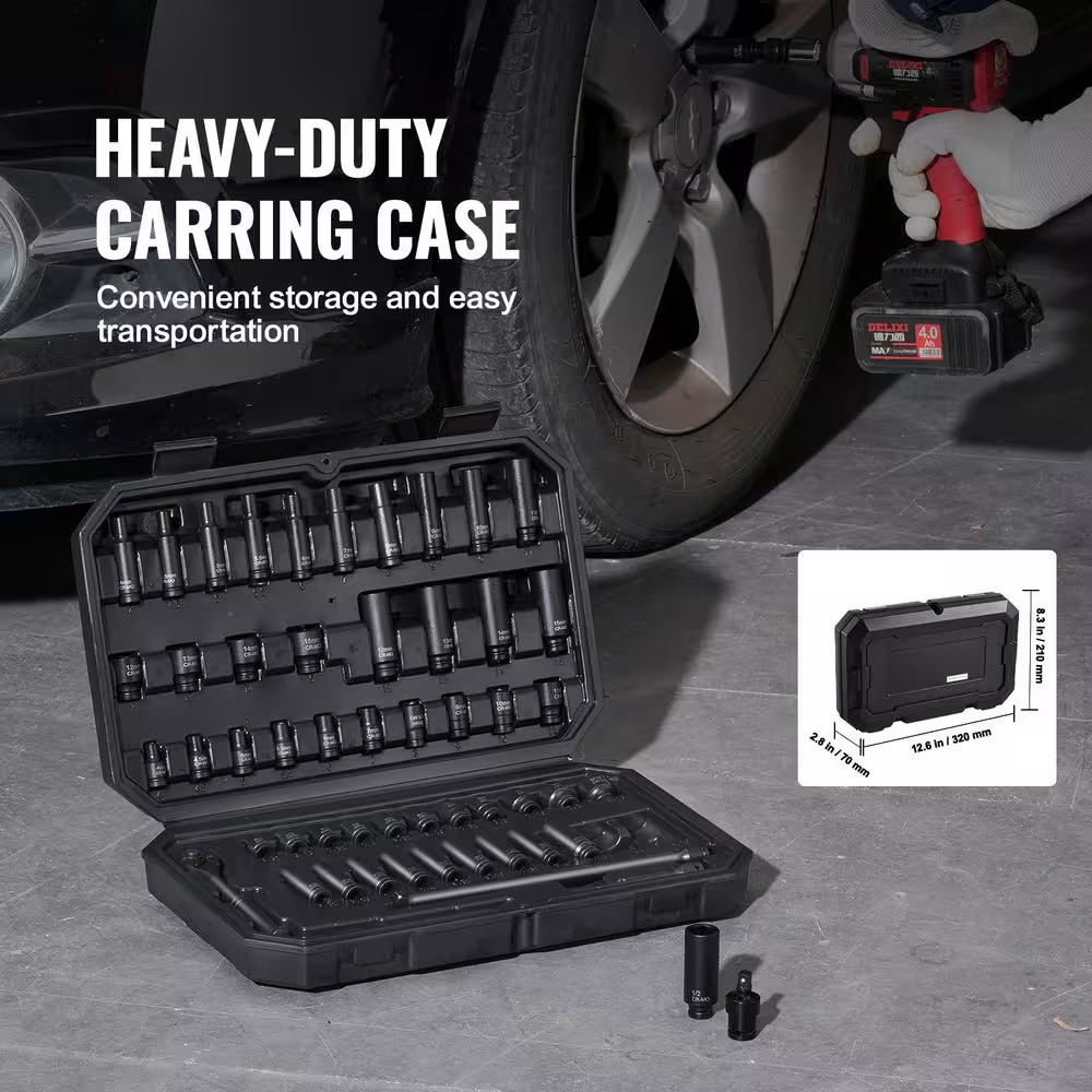 Skyshalo 1 4 in Impact Sockets Set 6 Point Drive Bit Ratchet Tool Kit Case 55 Pi