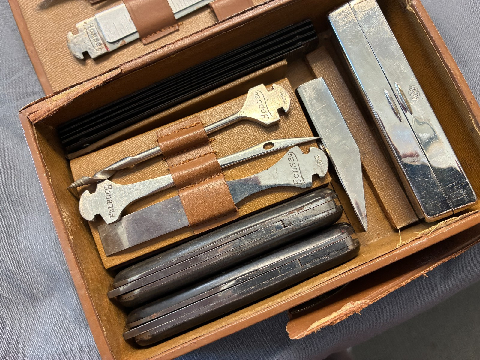 Vintage German Bonsa tool kit patent DRGM w/ 2 handles & Case * Bonanza