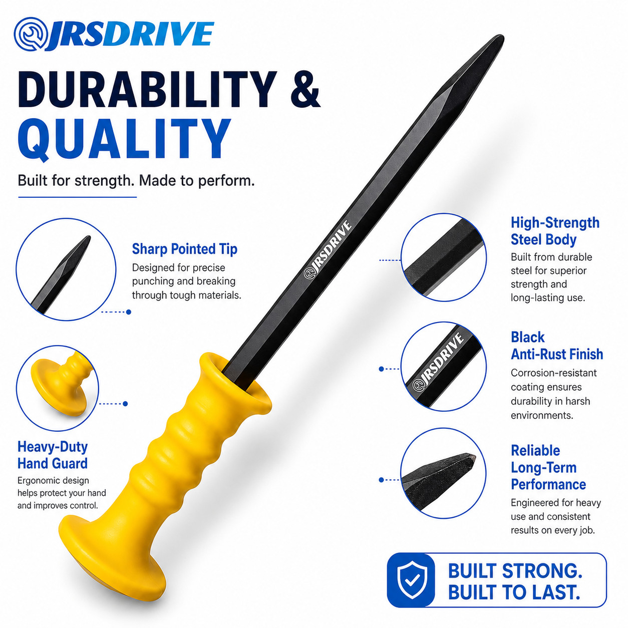 Jrsdrive Chisel 12 Inch x 18mm- Pointed , Carbon Steel, E-2065
