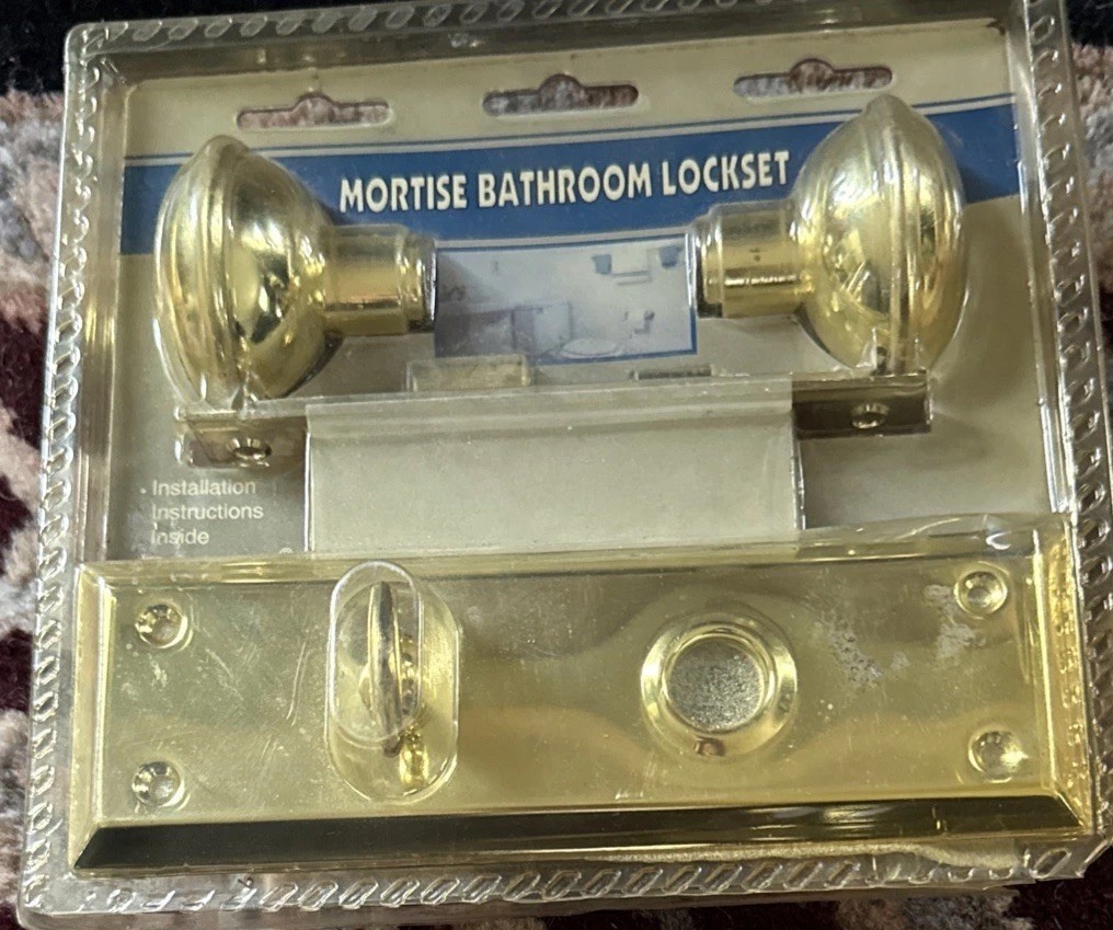 Vintage Guard Mortise Bathroom Lockset Brass Tone Door Knob Set NOS