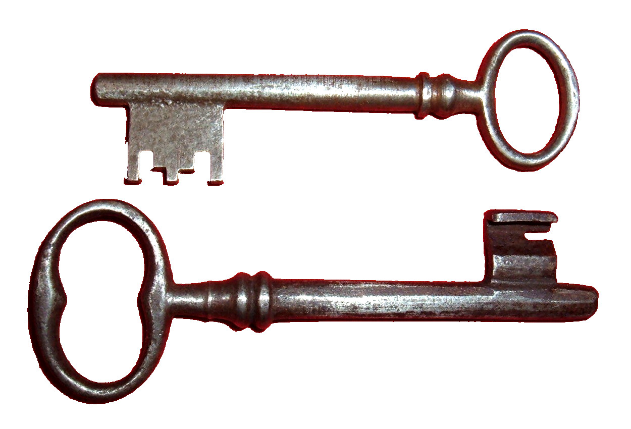 (2) Quality Antique (1700s) Hand-Wrought Big (3.5″-4″) Iron Skeleton Keys ZF-5