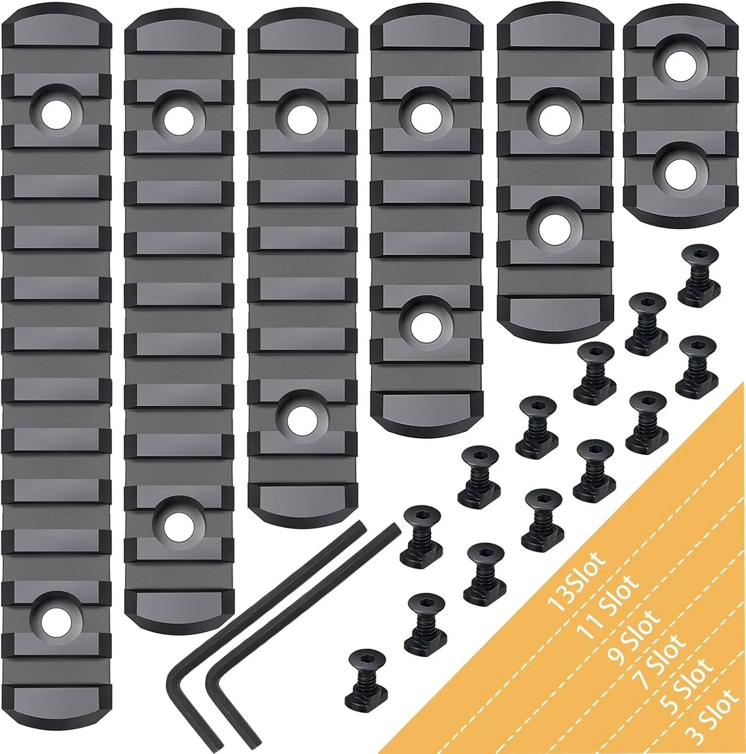 6 Pack Lock Picatinny Rail Polymer 3/5/7/9/11/13 Slot Set M-Lok Picatinny Rail