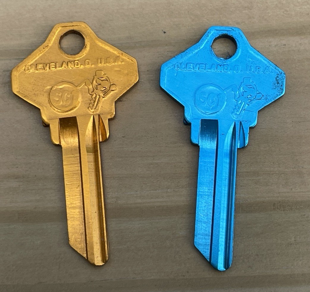 2-pcs SC1 BLUE /GOLD Anodized Aluminum Uncut Key Blanks NOS