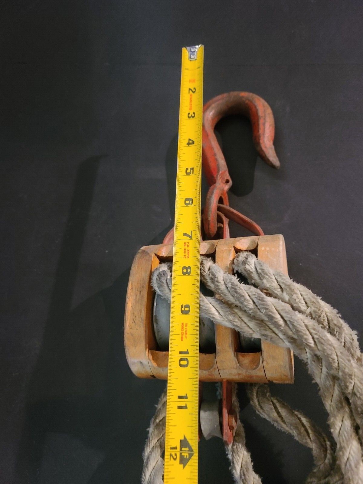 Vintage Anvil Brand Wood & Steel Double Triple Block & Tackle Pulley Set W/Rope