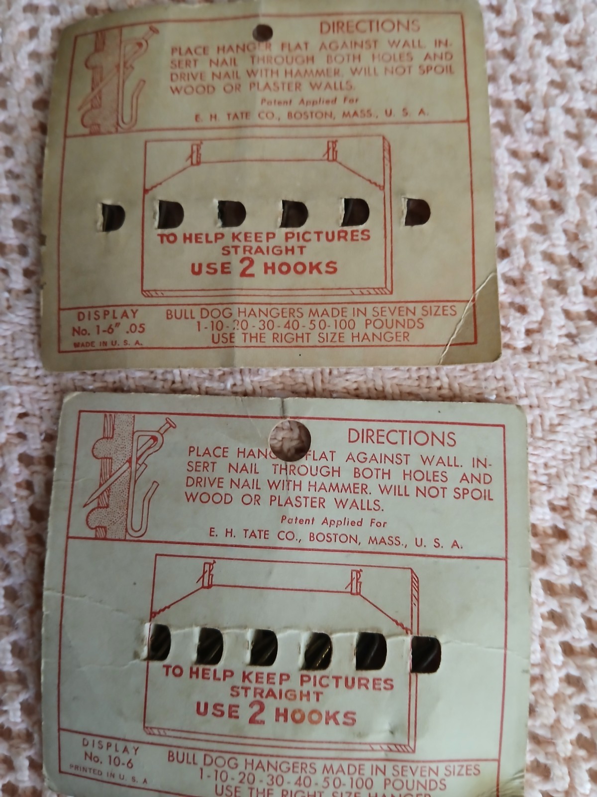 2 Packets Bull Dog Picture Hangers Unused Vintage 1940s? On Orig Cardboard