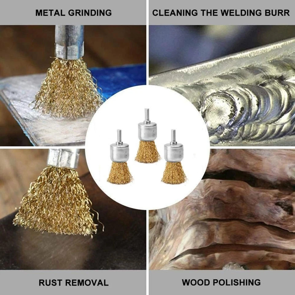 18 Pack Wire End Brush Set Wire Brush For Drill 6 Sizes 0.012″ Brass Coated Crim