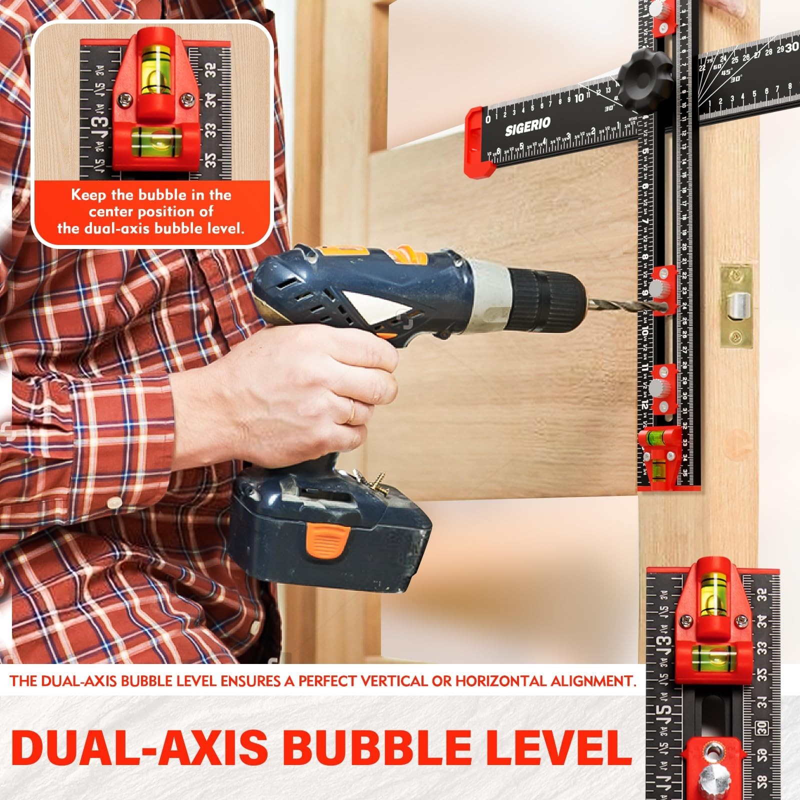4 in 1 Drilling Positioning Ruler, Aluminum Alloy T Square Ruler 14in, Multif…