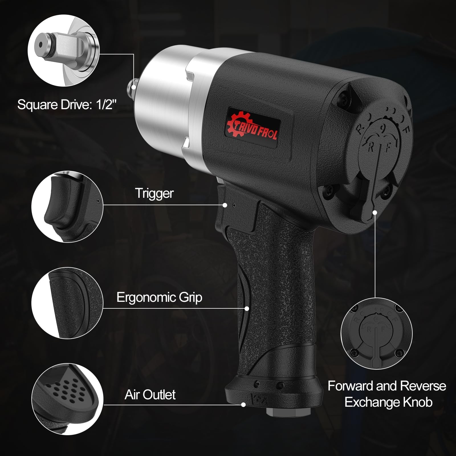 Trivd Frol Air Impact Wrench 1/2″ – 1/2 Inch Impact Gun 1/2 Drive, 1500Ft-lbs…