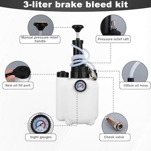 11pcs 3L Brake Bleeder Kit with Vacuum Pump, 1L Waste Bottle & 4 Master