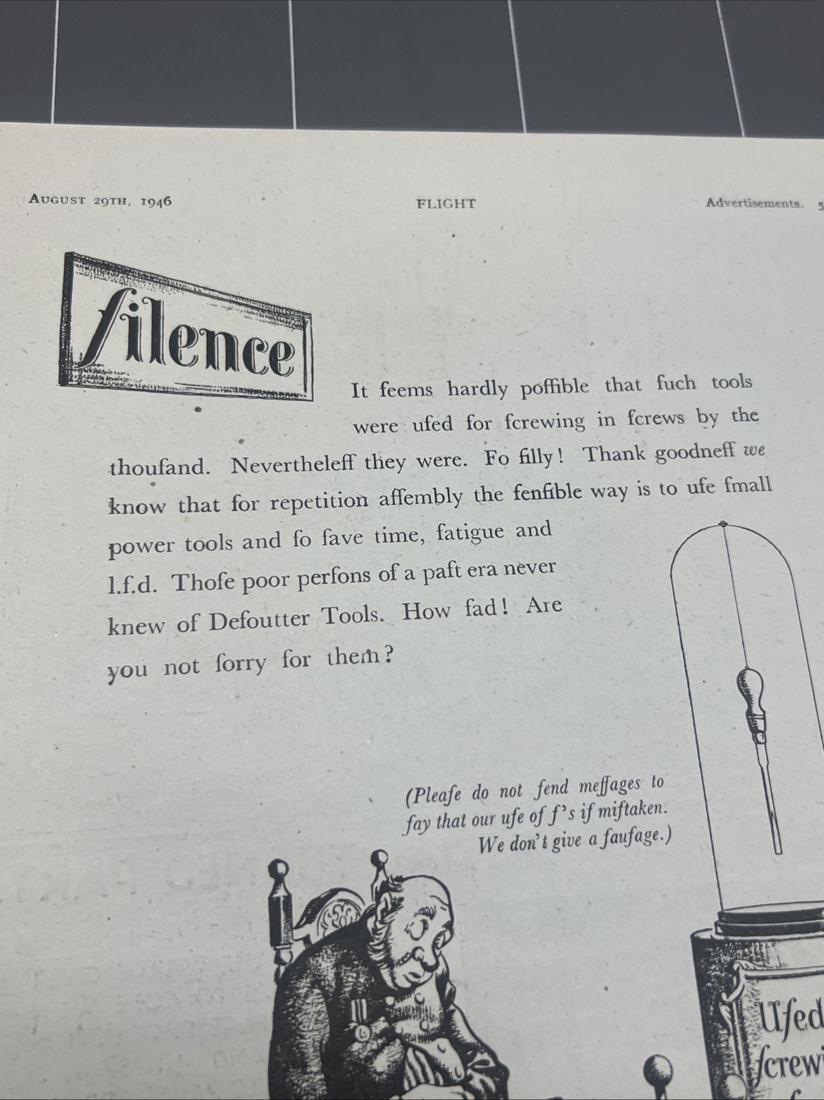VINTAGE MAGAZINE CLIPPING DESOUTTER BROS LONDON TOOL TOOLS FLIGHT 1946